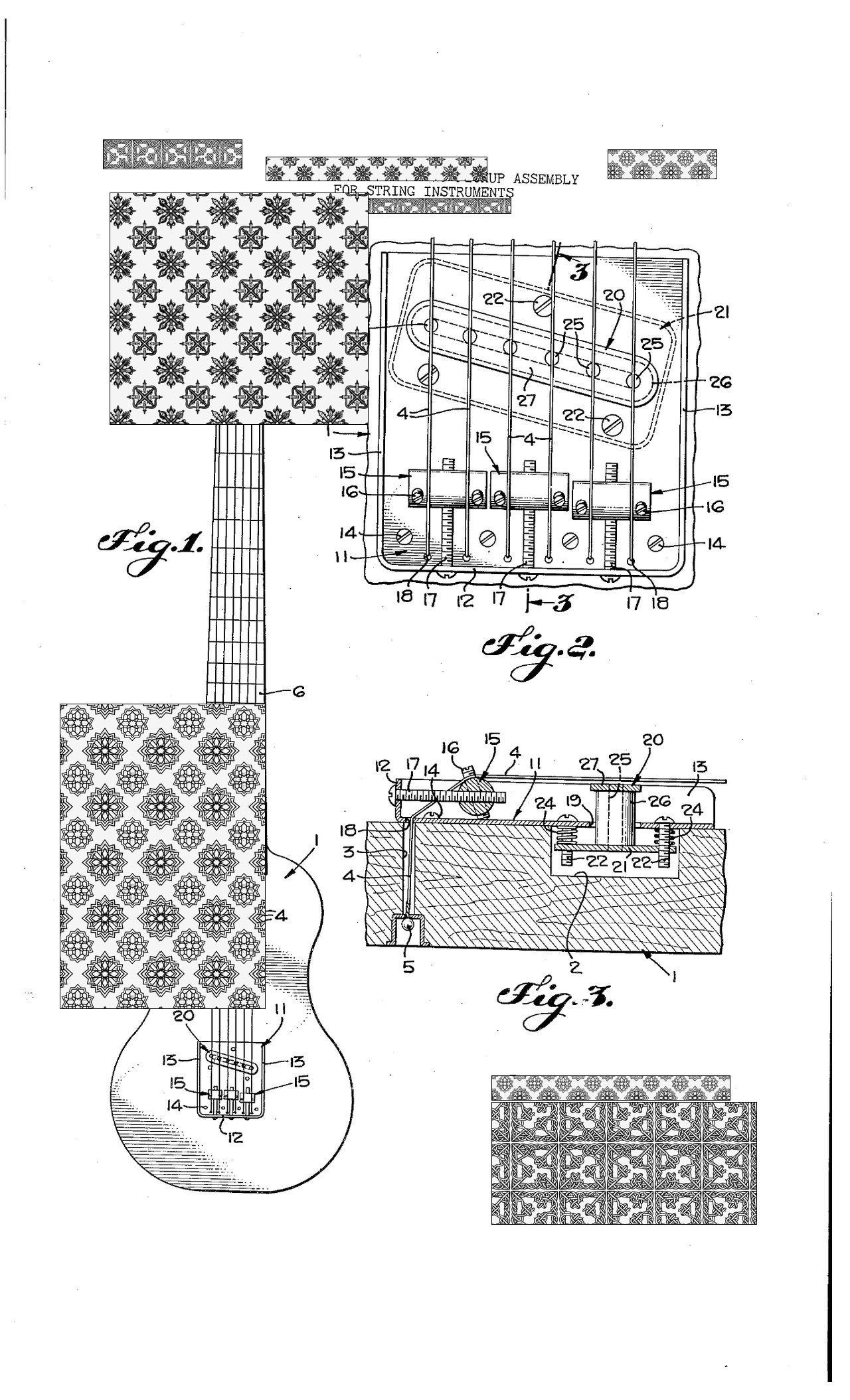 Redacted technical drawing of a bridge pickup coil.